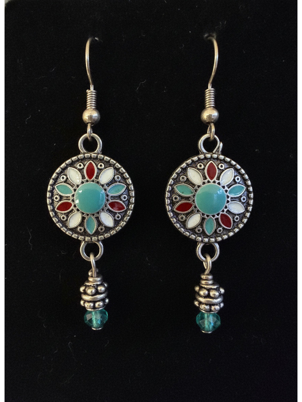 Turquoise mosaic medallion dangle earrings